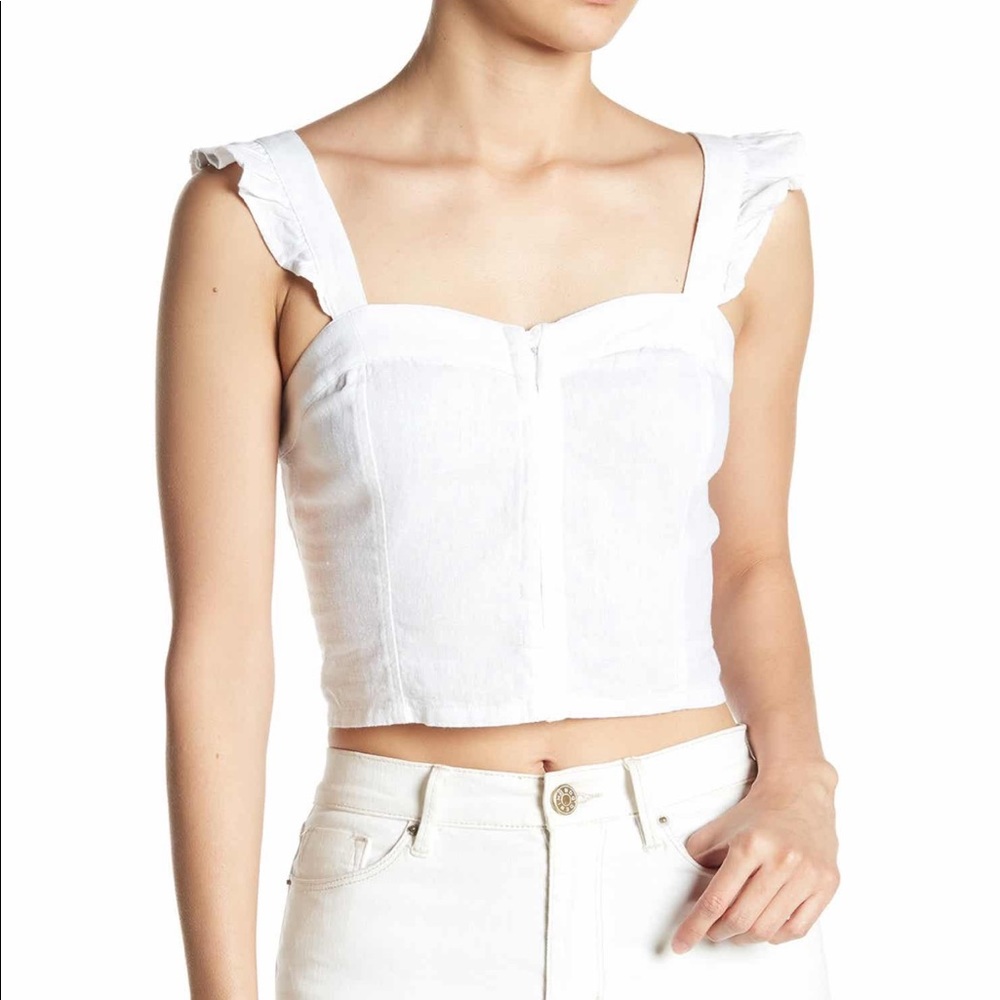 Nordstrom Linen Blend Ruffle Sleeve Crop